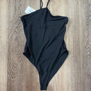 Zara NWT Asymmetrical Black Bodysuit With Spaghetti Straps  womens Size M